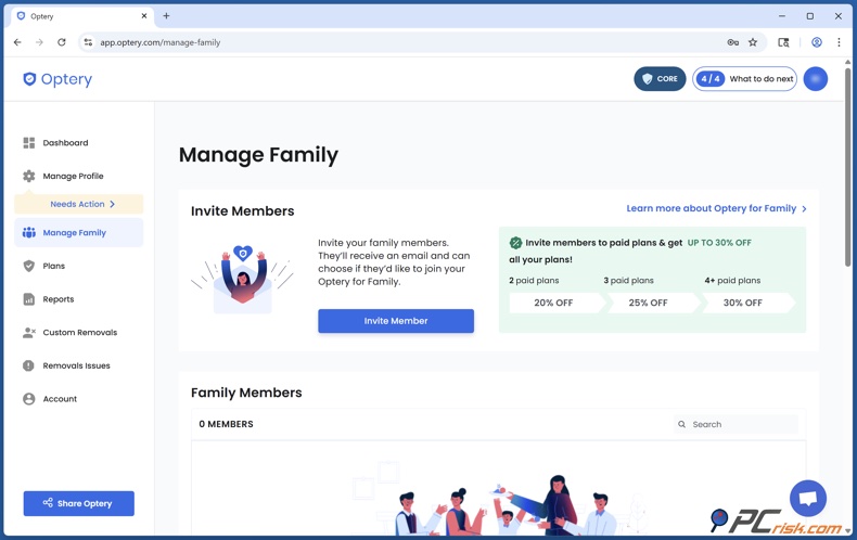 Optery Gérer la famille