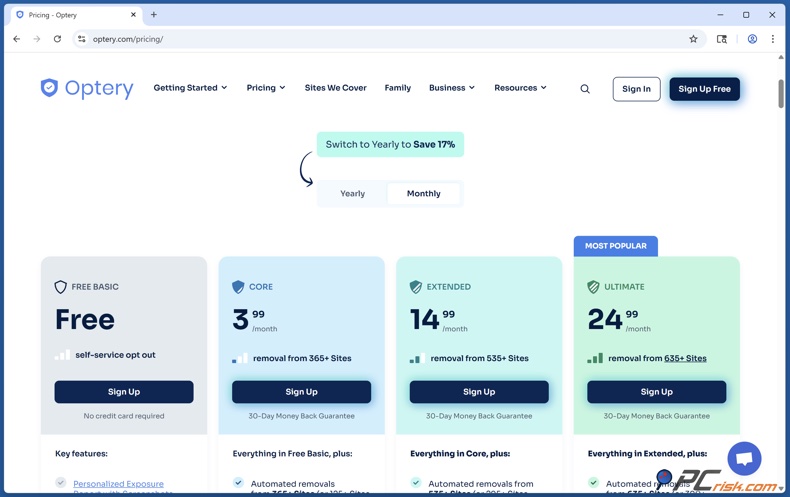 Optery Tarification mensuelle