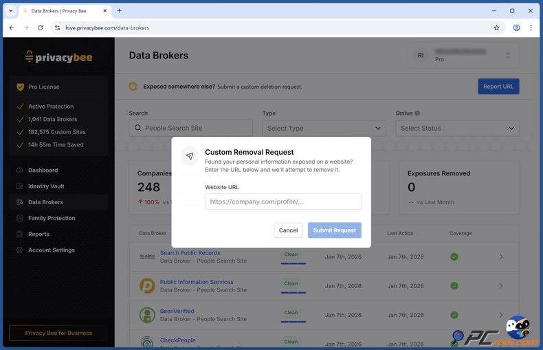 Privacy Bee Demande de suppression personnalisée
