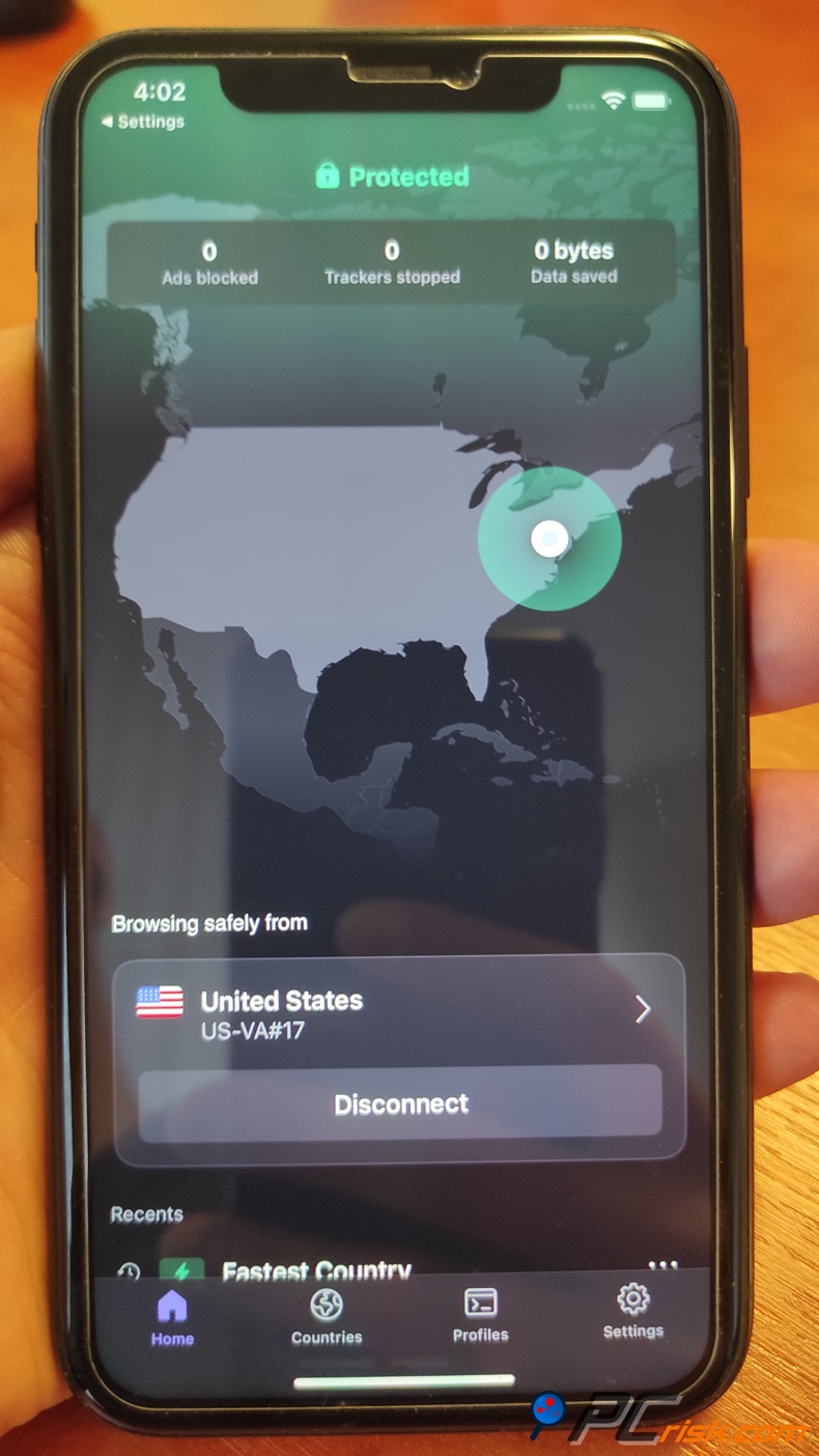 Proton VPN application pour tableau de bord iOS