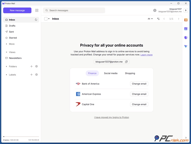 Proton Mail boîte de réception