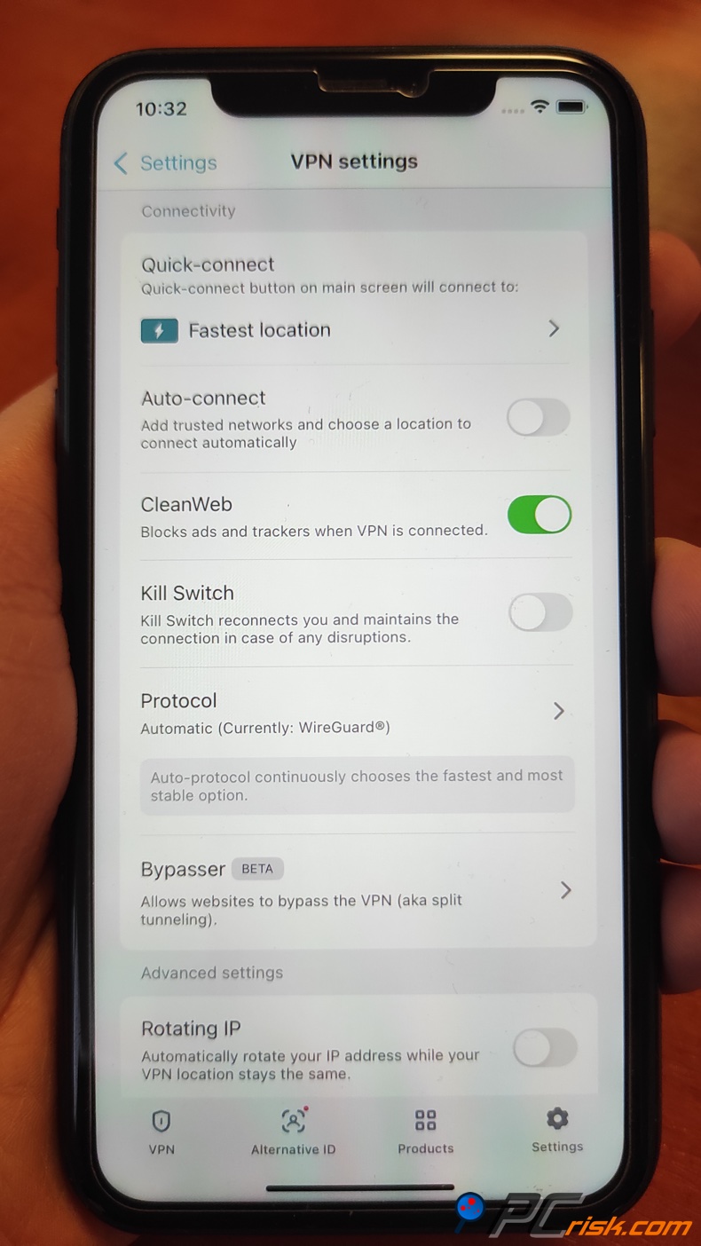 Surfshark pour iOS CleanWeb