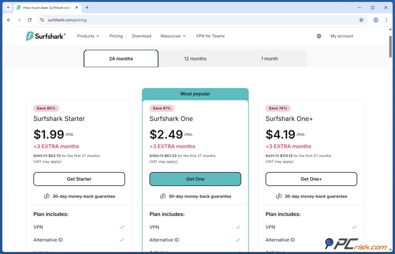 Surfshark VPN Tarification sur 2 ans