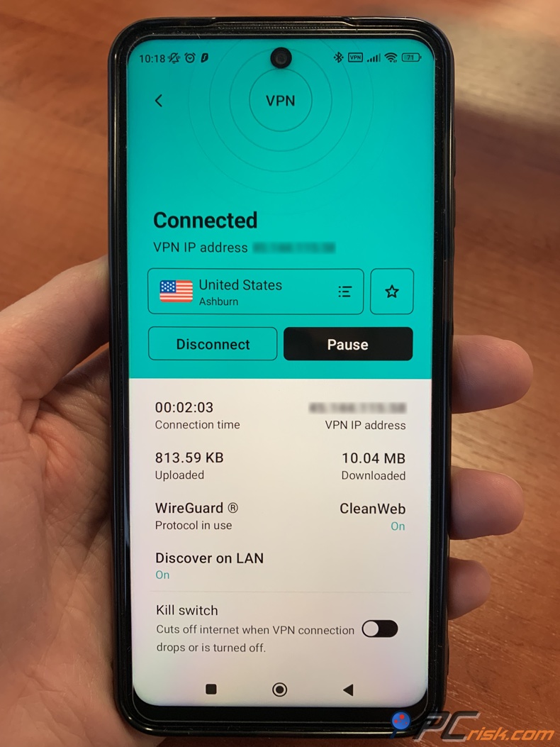 Surfshark pour tableau de bord Android