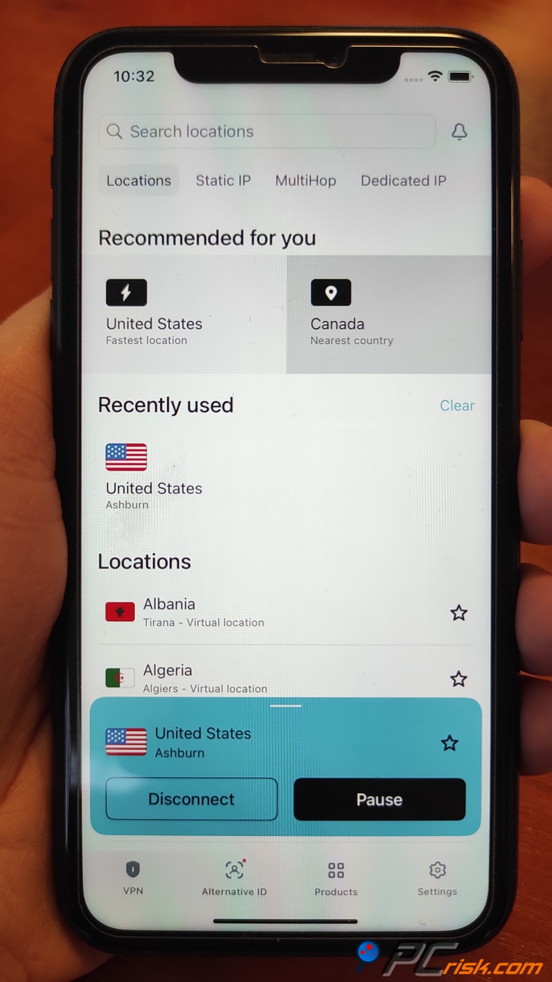 Surfshark pour le tableau de bord iOS