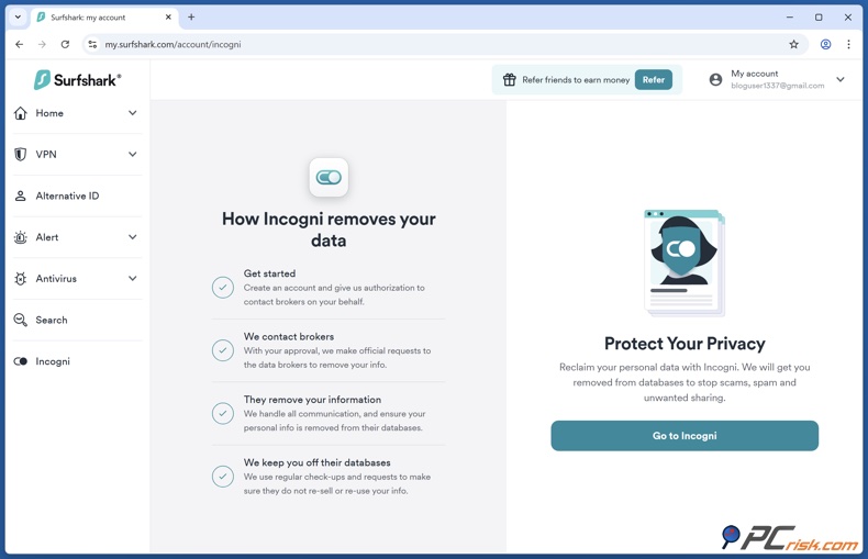 Surfshark Page inconnue