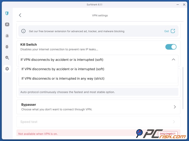 Surfshark Interrupteur d'arrêt d'urgence