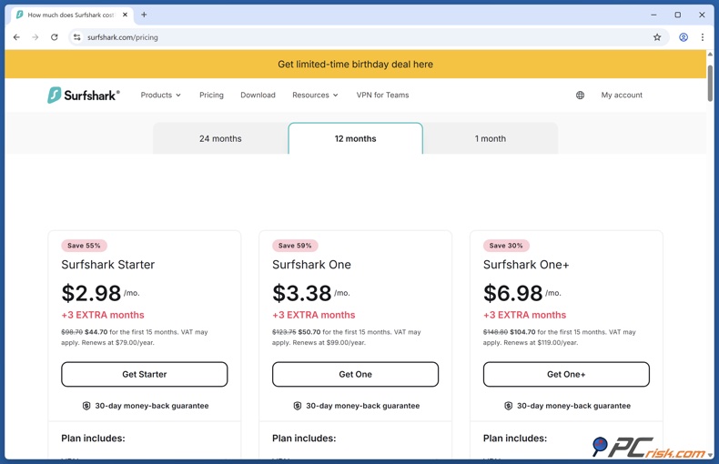 Surfshark VPN tarification annuelle