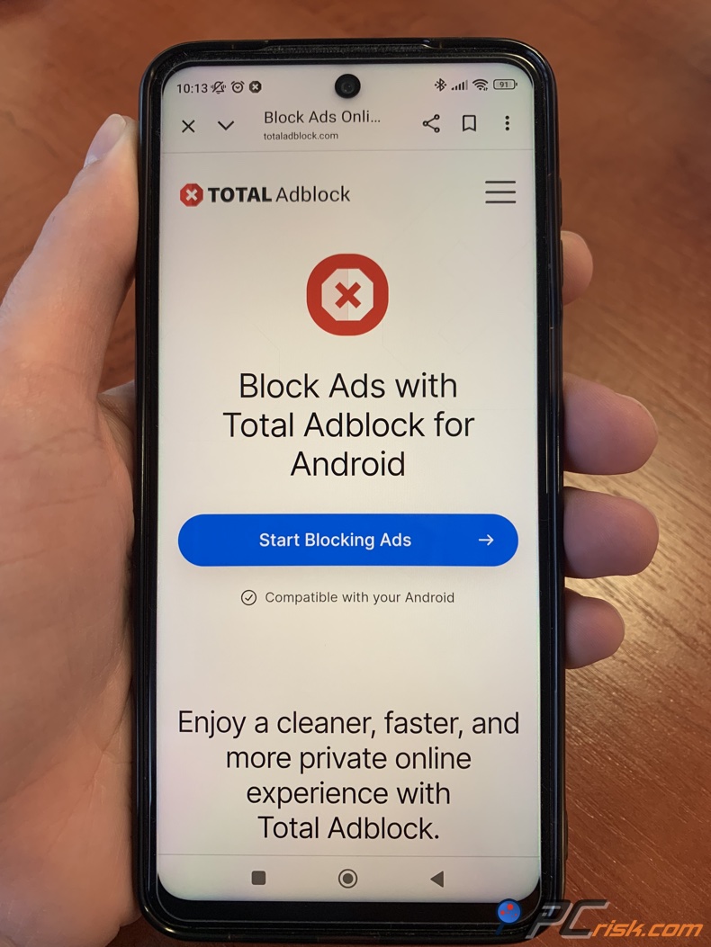 Total Adblock pour la page de téléchargement Android