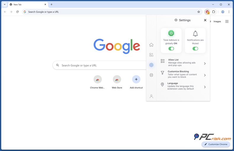Total Adblock paramètres menu
