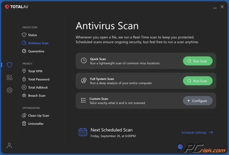 TotalAV tableau de bord