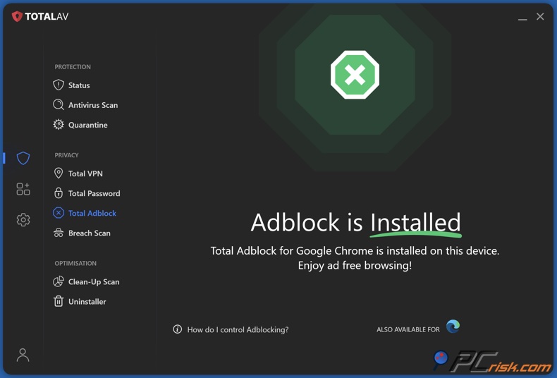 Total Adblock section dans Total AV
