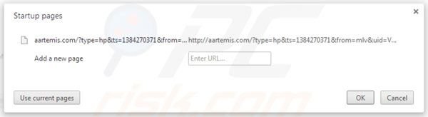 Suppression de la page d'accueil d'Aartemis dans Google Chrome 
