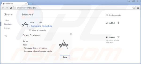 Suppression d'Ads by sense dans Google Chrome étape 2