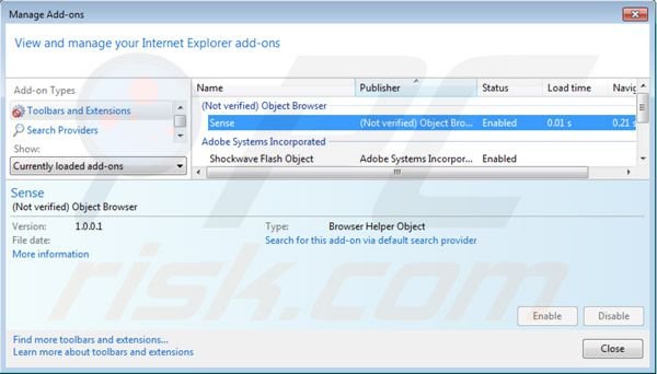 Suppression d'ads by sense dans Internet Explorer étape 2