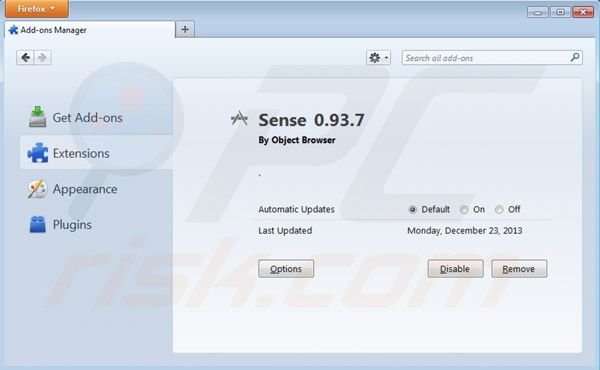Suppression d'Ads by sense dans Mozilla Firefox étape 2
