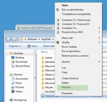 Changez le nom du fichier exécutable d'Antivirus Plus 2014