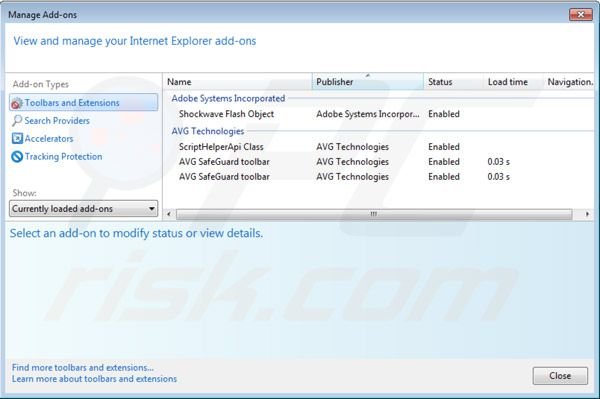 Suppression des extensions d'Avg search redirect dans Intenret Explorer 