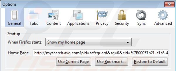 Suppression d'AVG Search de la page d'accueil dans Mozilla Firefox