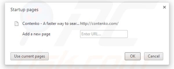 Suppression de la page d'accueil de contenko.com dans Google Chrome homepage