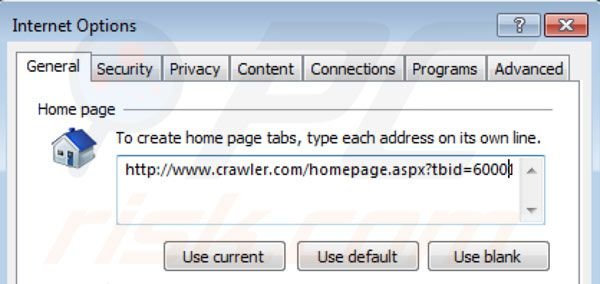 Suppression de la page d'accueil de crawler.com dans Internet Explorer 