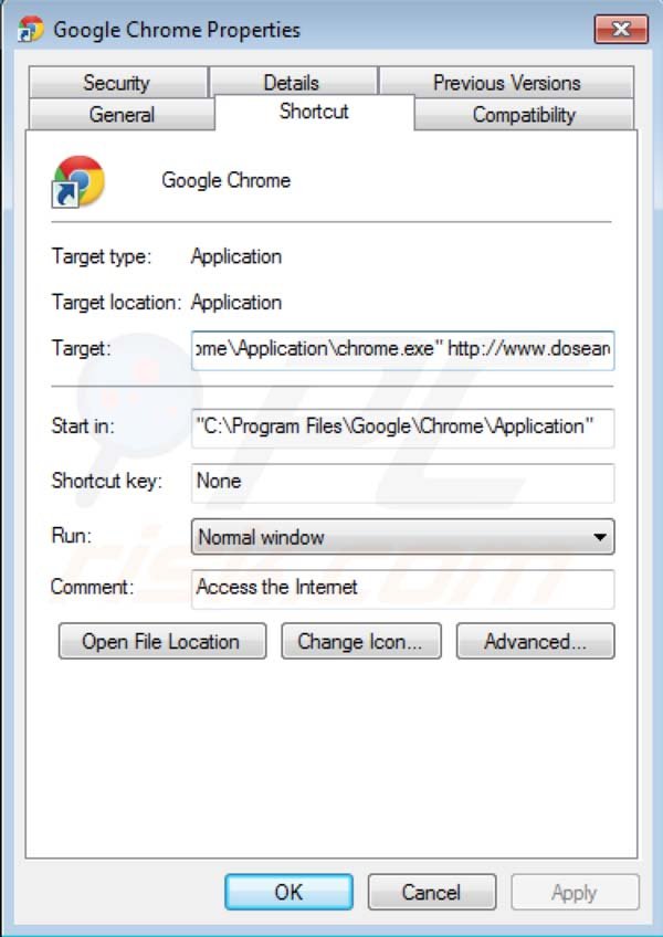 Suppression du raccourci vers Dosearches dans Google Chrome