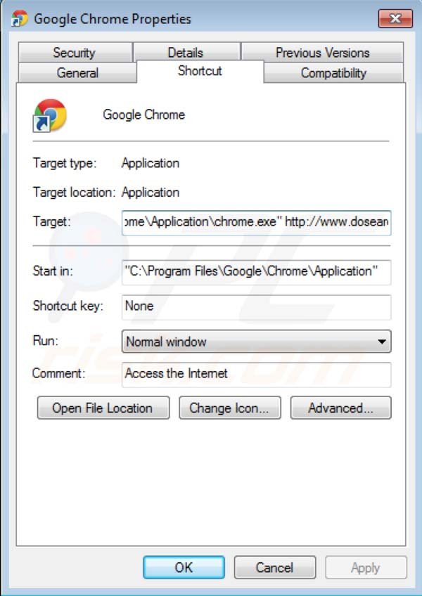 Suppression du raccourci vers Dosearches dans Google Chrome