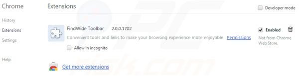 Suppression des extensions de  findwide.com dans Google Chrome 