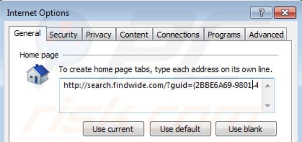 Suppression de la page d'accueil de search.findwide.com dans Internet Explorer 