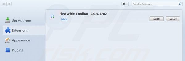 Suppression des extensions de findwide.com dans Mozilla Firefox 