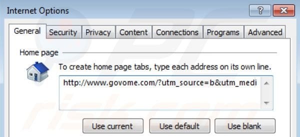 Supprimer la page d'accueil de Govome search dans Internet Explorer homepage