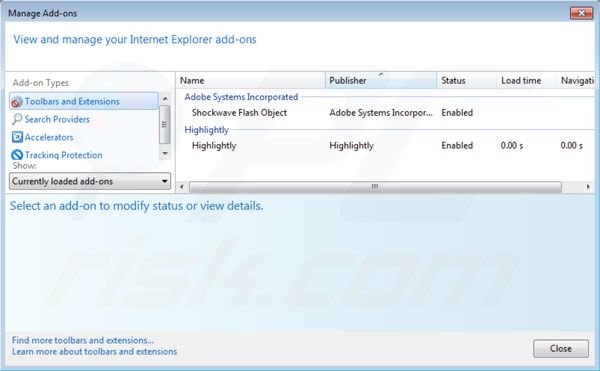 Suppression des extensions de Highlightly dans Internet Explorer extensions étape 2