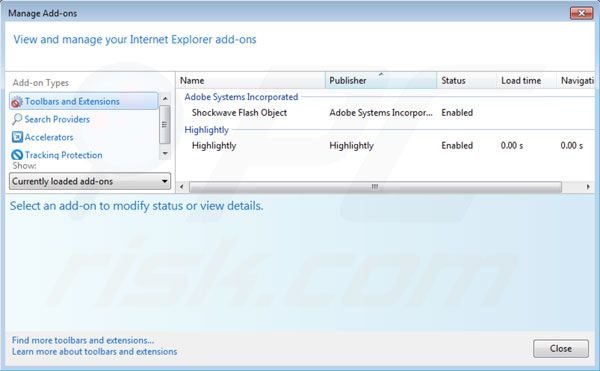 Suppression des extensions de Highlightly dans Internet Explorer extensions étape 2