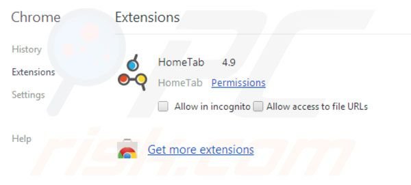 Suppression des extensiosn de Hometab dans Google Chrome étape 2