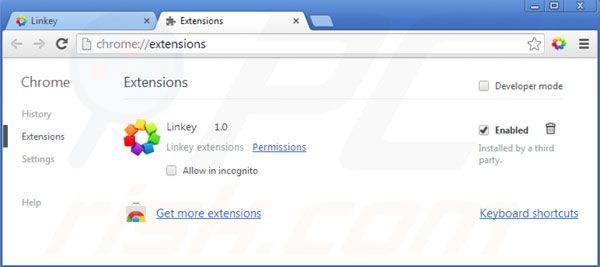 Suppression des extensions de linkey dans Google Chrome étape 2