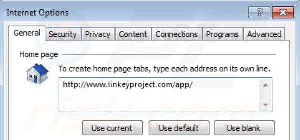 Suppression de la page d'accueil de linkey project dans Internet Explorer 