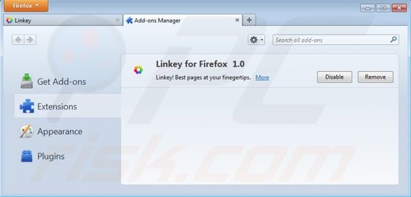 Suppression des extensions de linkey dans Mozilla Firefox étape 2