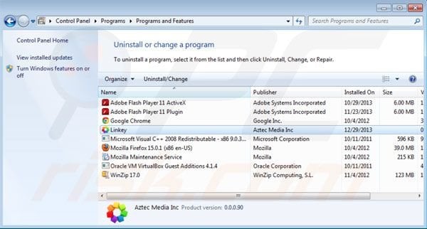 Linkey uninstall from Control Panel