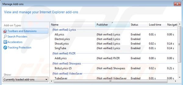 Suppression du virus Lyrics virus dans Internet Explorer étape 2