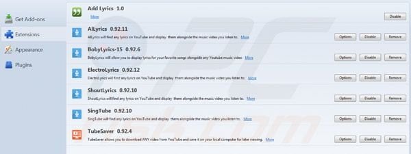 Suppression du virus Lyrics dans Mozilla Firefox étape 2