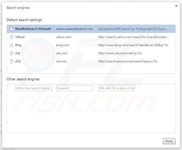 Suppression des paramètres du moteur de recherche par défaut de maxwebsearch.com dans Google Chrome 
