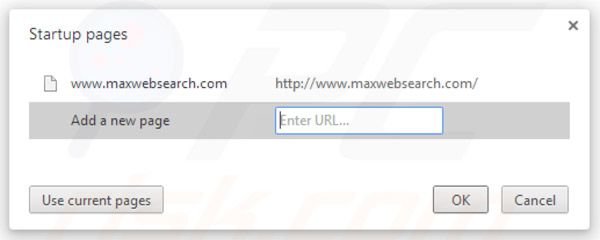 Suppression de la page d'accueil de maxwebsearch.com dans Google Chrome