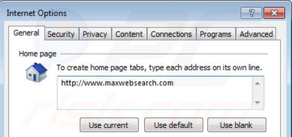 Suppression de la page d'accueil de Maxwebsearch.com dans Internet Explorer