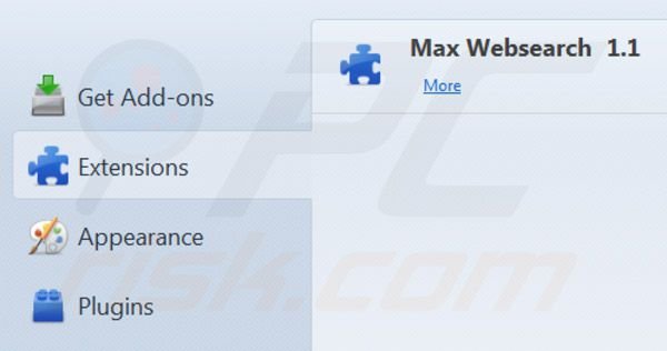 Suppression des extensions de maxwebsearch.com dans Mozilla Firefox extensions