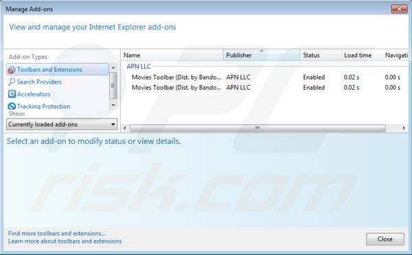 Suppression des extensions de la barre d'outils Movies dans Internet Explorer