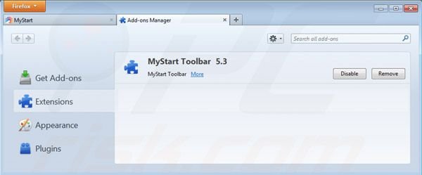 Suppression des extensions de mystart.com dans Mozilla Firefox