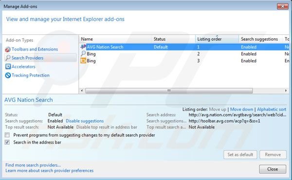 Moteur de recherche par défaut Nation search dans Internet Explorer