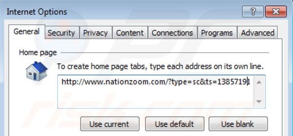 Suppression de la page d'accueil de nationzoom.com dans Internet Explorer 