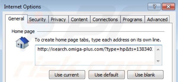 Suppression de la page d'accueil de Omiga dans Internet Explorer 