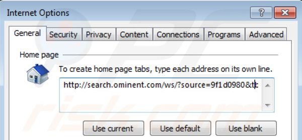 Suppression de la page d'accueil de search.ominent.com dans Internet Explorer 